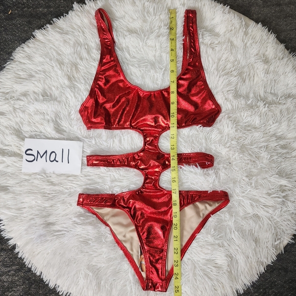 Metallic Red One Piece Sexy Bathing Suit - Picture 4 of 5